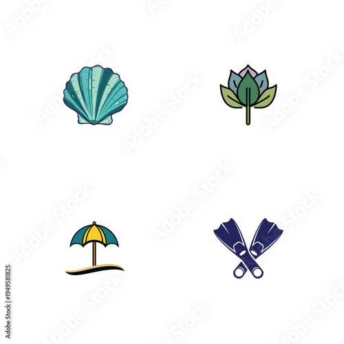 Seashell lotus flower beach umbrella flippers