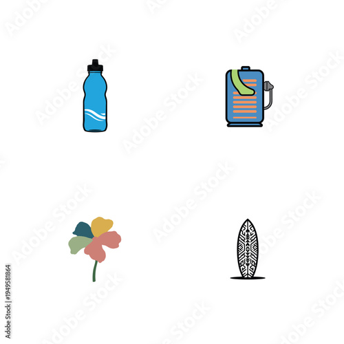 Flat Design Essentials Water Bottle Backpack and Outdoor Sports Gear Set