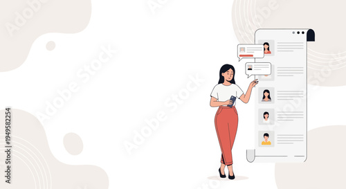 Woman reviewing candidate profiles on a digital screen, recruitment concept