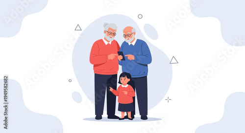 Grandparents Showing Smartphone to Granddaughter, Family Bonding, Technology Use