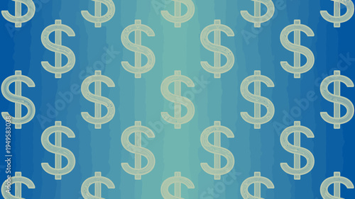 A vibrant background displays a repeating pattern of stylized dollar signs in shades of teal and light blue creating a financial theme high quality professional detailed