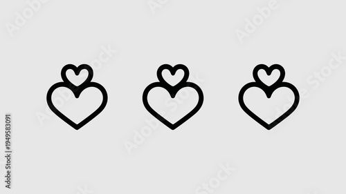 A minimalist illustration depicts three black line art heart shapes each containing a smaller heart within its form high quality professional detailed modern elegant stylish clean