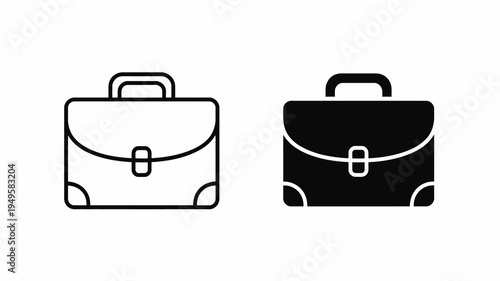 A black and white illustration depicts two briefcase icons one outlined and one filled showcasing a classic business accessory design high quality professional detailed modern elegant