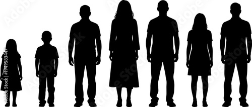 Human age stages silhouettes, child to adult growth sequence, male and female people evolution vector illustration isolated