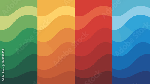 An abstract composition features four vertical bands of color transitioning from green to yellow orange red and finally blue high quality professional detailed modern elegant stylish