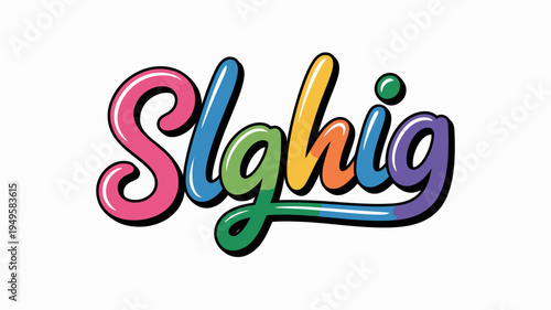 A vibrant colorful graphic displays the word slghig in a stylized bubbly font with a thick black outline and rainbow hues high quality professional detailed modern