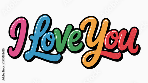A vibrant colorful illustration spells out the phrase i love you in a playful hand lettered style with bold outlines high quality professional detailed modern elegant