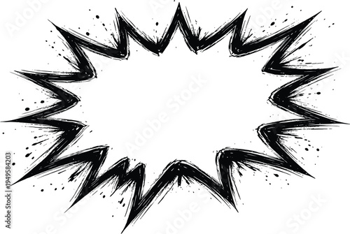 Dynamic black ink splash explosion speech bubble vector with grunge texture for comic book design