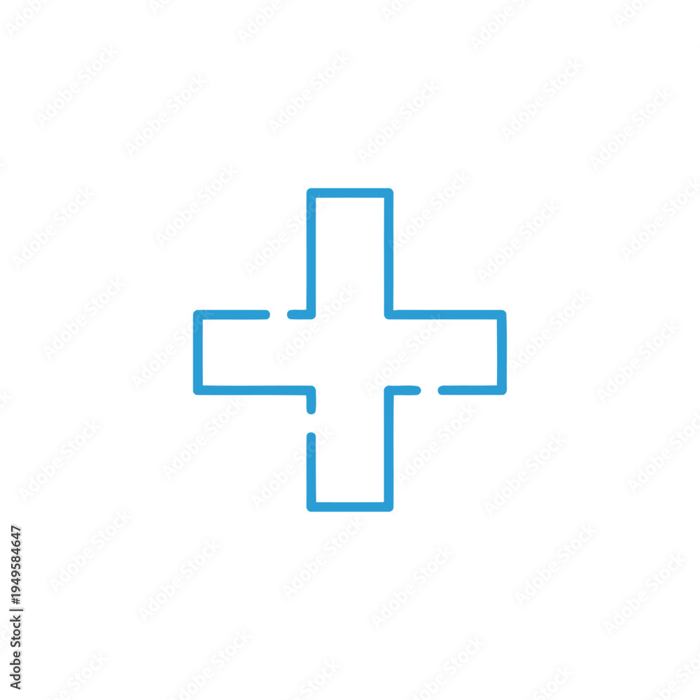Fototapeta premium A blue medical cross symbol is prominently displayed on a white background