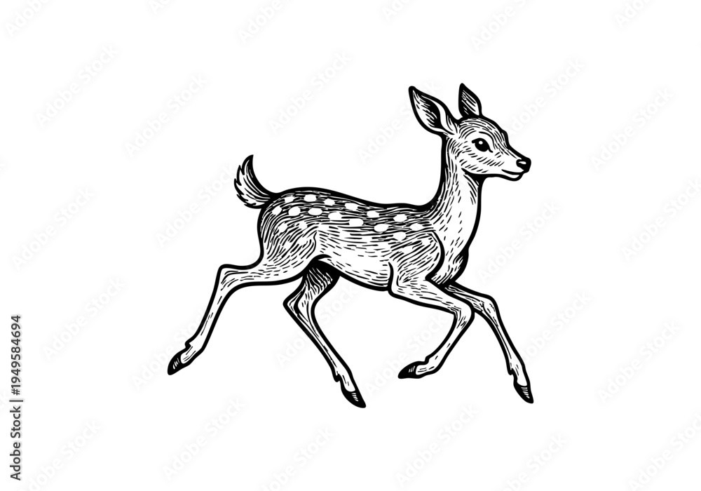 Obraz premium Fawn Hand Drawn Illustration Vector by AZ for Books, Arts, Design and Decoration Graphic Asset