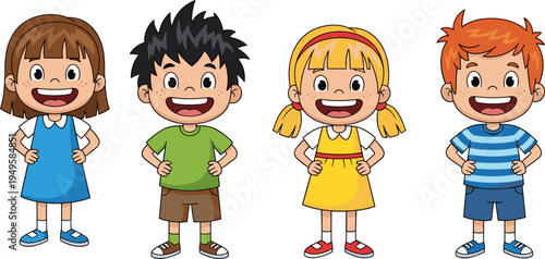Cute cartoon kids characters collection, happy children illustration set, smiling boys and girls vector, playful childhood characters isolated design