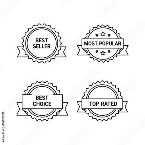 Set of best seller, most popular, best choice, and top rated labels