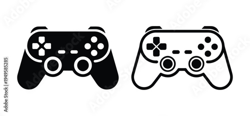 Video Game Controller Gamepad Icon, Professional Gamepad Controller Icon Pair in Solid Glyph and Outline Style, Console Game Controller Symbol, Bold Fill and Stroke Outline
