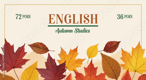 Educational English Autumn Studies Template with Vintage Fall Leaves EPS10 Stock.eps