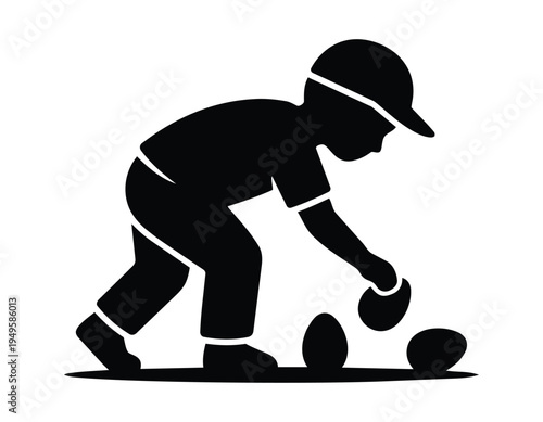 Boy picking up Easter eggs silhouette icon