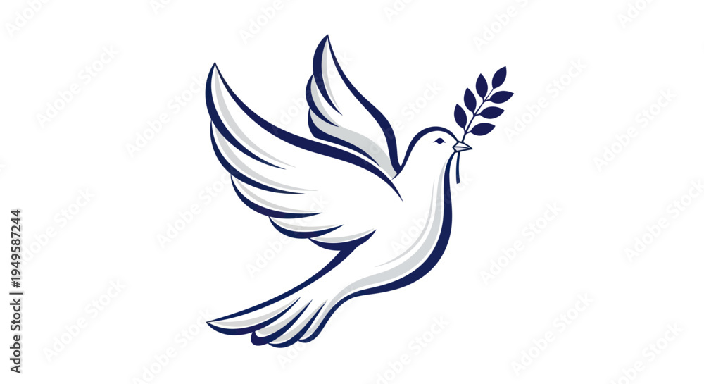 Fototapeta premium Flying dove with olive branch vector