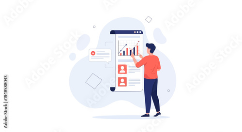 Man analyzing financial chart on digital screen, business analytics concept
