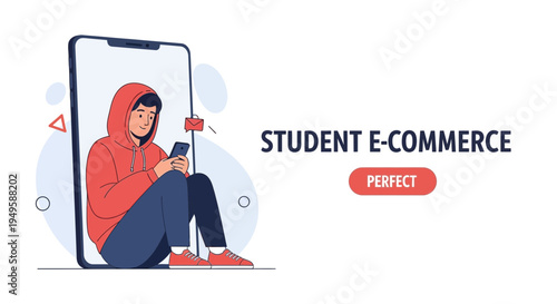 Student Using Smartphone for E-commerce, Online Shopping Concept