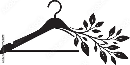 Eco-friendly fashion hanger with green leaf branch vector illustration for sustainable clothing brands