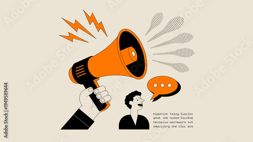 Canvas Print An illustration depicts a person speaking into a bright orange megaphone with so