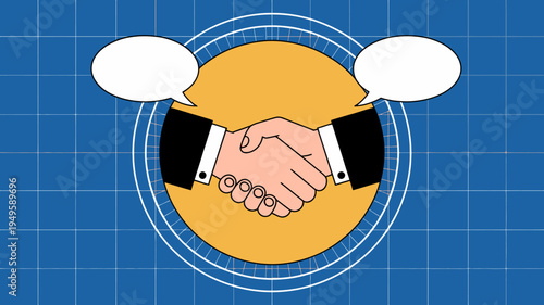 Photos An illustration depicts two individuals shaking hands symbolizing an agreement o