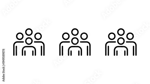 A minimalist black and white line drawing depicts three groups of people each consisting of multiple figures clustered together high quality professional detailed modern elegant stylish