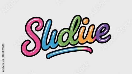 A colorful stylized depiction of the word sludie is prominently displayed against a light gray background featuring a vibrant rainbow color scheme high quality professional detailed