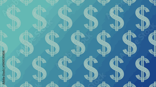 A repeating pattern of white dollar signs is displayed against a gradient blue background creating a financial or economic theme high quality professional detailed modern elegant