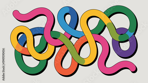 An abstract illustration features several brightly colored interwoven ribbon like shapes against a neutral gray background high quality professional detailed modern elegant stylish clean crisp vibrant