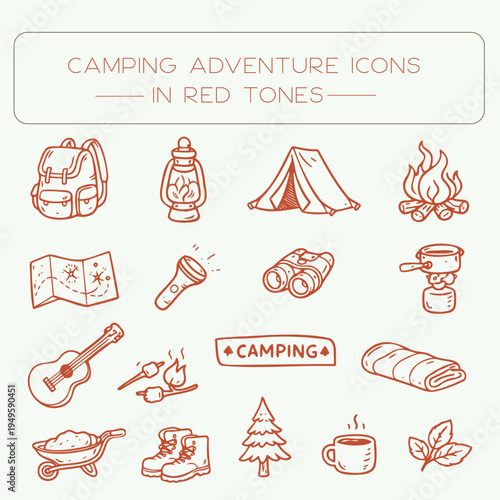 camping adventure icon set