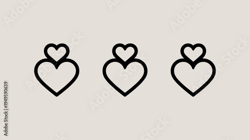 A minimalist image displays three nested heart shapes in black outlines against a soft pale beige background symbolizing affection high quality professional detailed modern elegant stylish