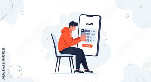 Man Using Mobile App for Loan Application and Calculation