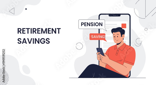 Retirement Savings Concept: Man Using Phone for Pension Planning