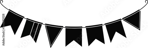 Festive black pennant banner strung on a wire for celebrations