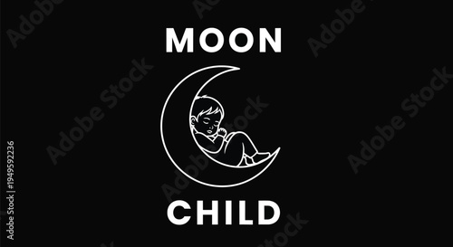 Peaceful child sleeping comfortably on a crescent moon under starry night sky