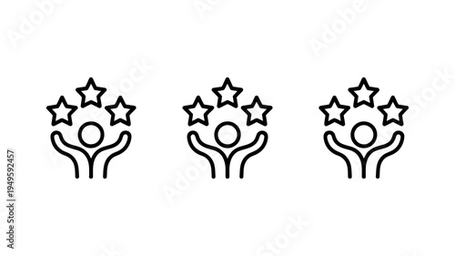 Three sets of line art illustrations depict hands cradling groups of stars symbolizing achievement support and positive recognition high quality professional detailed modern elegant stylish clean