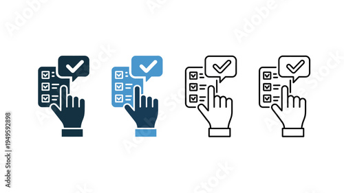 Four variations of a hand selecting an option within a checklist interface shown in differing color schemes high quality professional detailed modern elegant stylish clean crisp