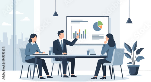 Business Professionals Discussing Data on Screen.