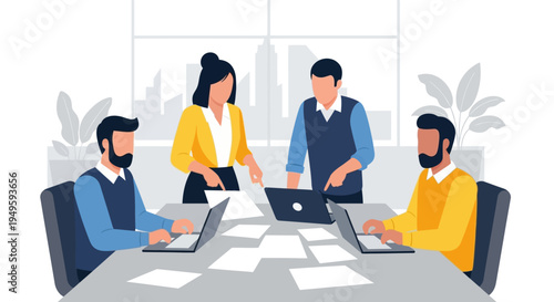 Group of Business Professionals Discussing Project.