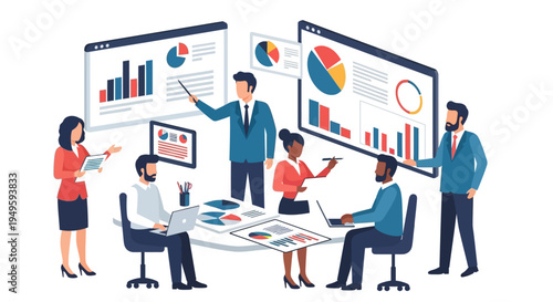 Business Professionals Analyzing Data on Screens.