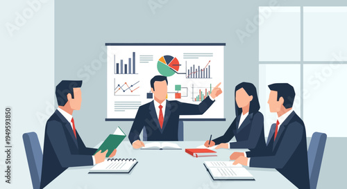 Business Professionals Discussing Data in Meeting.