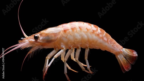 Macro shot of a live shrimp isolated on black background