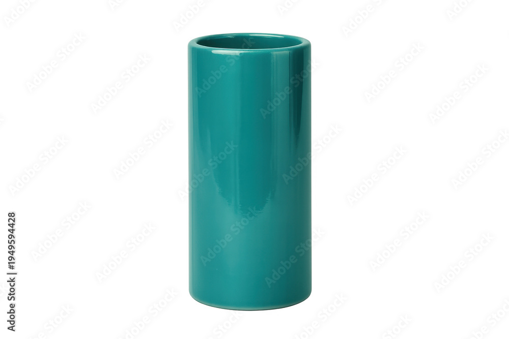 Obraz premium Teal cylindrical ceramic vase with glossy finish