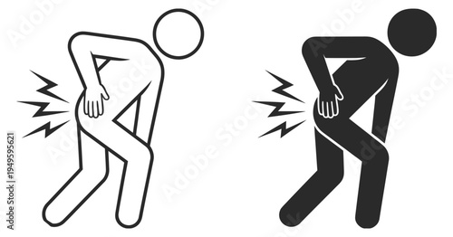 bold back pain icon with editable uniform stroke, modern medical line vector illustration showing human spine discomfort, lower back ache concept, healthcare symptom graphic for physiotherapy, orthope