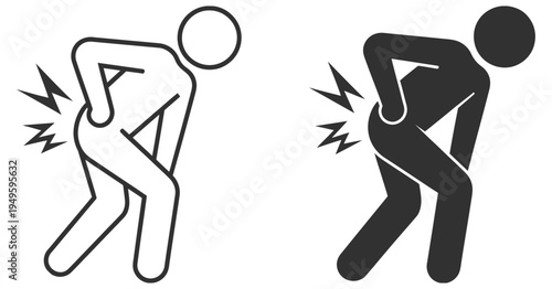 bold back pain icon with editable uniform stroke, modern medical line vector illustration showing human spine discomfort, lower back ache concept, healthcare symptom graphic for physiotherapy, orthope
