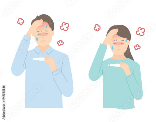 熱がある男女のイラストベクター素材