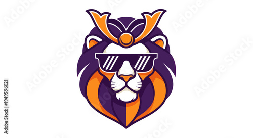 Lion icon with sunglasses and samurai helmet