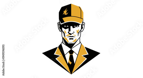 Man in suit and cap graphic