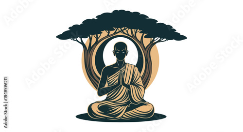 Meditating figure under tree symbol