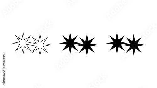 A graphic displays a series of starburst shapes both in white outline and solid black arranged in groupings across a white background high quality professional detailed